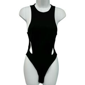 Atoir Black Bianca Racerback Stretchy Scuba Fabric Side Cutouts Bodysuit Sz 2
